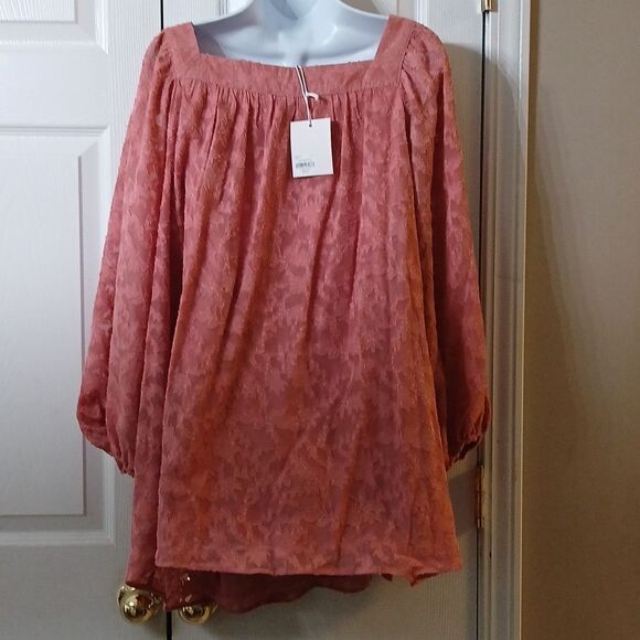 LC Lauren Conrad salmon color peasant top blouse  Sz 3X - Picture 4 of 5